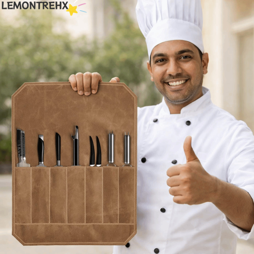 LEMONTREAL Chef Tools Storage Bag, Waterproof Wet Wax Canvas Chef Tools Carrier, Minimalist Portable