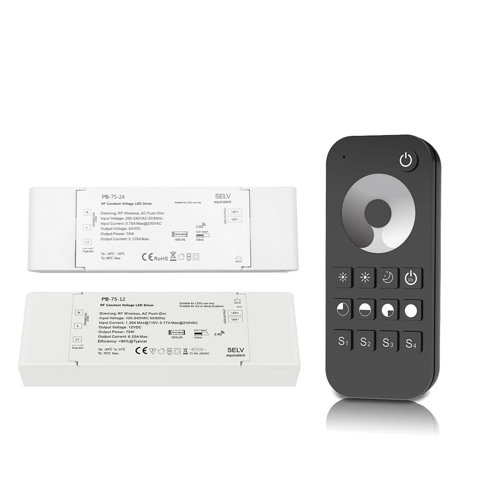 12V 24V 75W LED Driver Dimmable LED Dimming Skydance Push Dimmer 12 โวลต์แรงดันคงที่ 2.4G RF รีโมทคอ