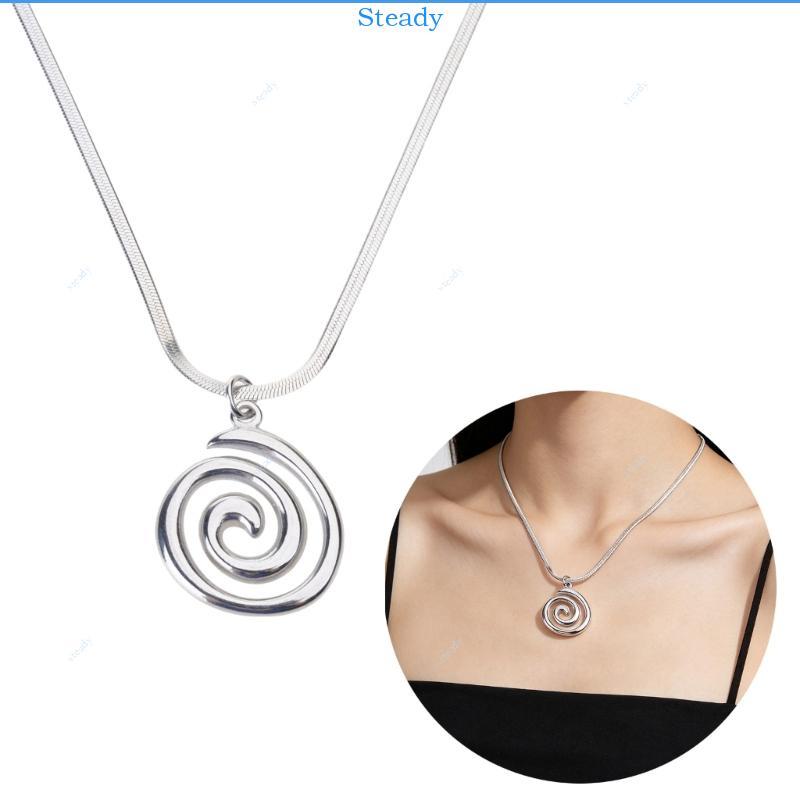 Steady Elegant Swirl Pendant Necklace Round Circle Neckchain Grunge Style Accessory