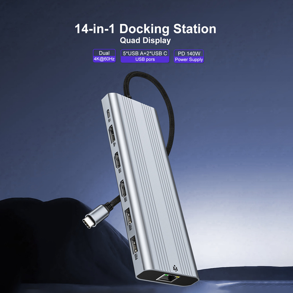 XT-XINTE 14 in 1 Type-C Docking Station HDMI4K120Hz 3 หน้าจอ Differential Display Docking Station จอ