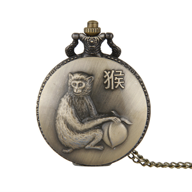 Flip Retro ขนาดใหญ่ Monkey Zodiac Pocket Watch Zodiac Pocket Watch [รับส่วนลดคูปอง] 8.26