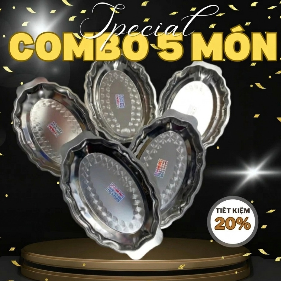 COMBO 5 แผ่น BEEF STEAK, แผ่นมะม่วงสแตนเลส 35X23CM, DEEP STIR-FING CHICKEN AND BEEF STEAMING PLATE