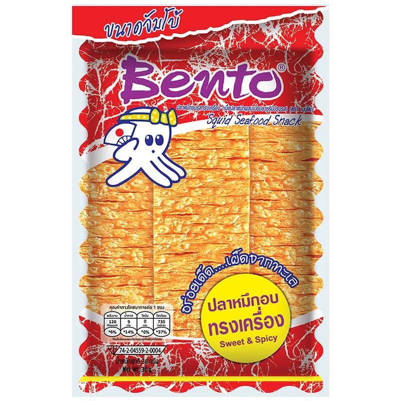 เบนโตะปลาหมึกอบรสทรงเครื่อง 36กรัม Bento Squid Seafood Snack Sweet Spicy 36g. [หมายเลขบาร์โค้ด 88501