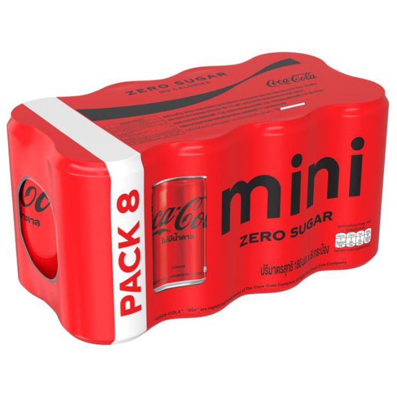 โค้กไม่มีน้ำตาล 180มล. แพค 8 Coke Zero Sugar 180ml. Pack 8 [หมายเลขบาร์โค้ด 8851959003848 ]