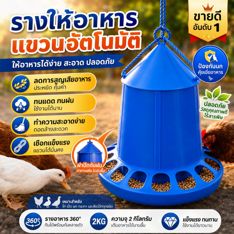 cozy pet world ถังอาหารไก่ อัตโนมัติ รางให้อาหารนกพิราบ ป้องกันหก กันรั่ว พลาสติก หนา 10 หลุม