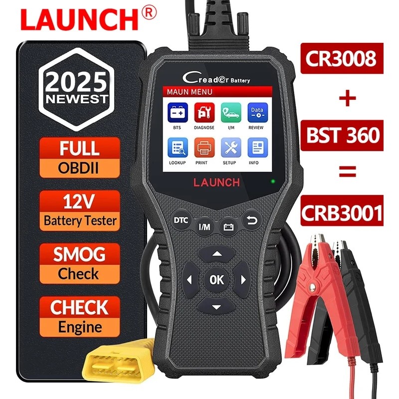 9V6P LAUNCH X431 CRB3001 6V 12V OBD2 เครื่องสแกนเนอร์ 2-in-1 100-2000 CCA ทดสอบแบตเตอรี่เครื่องวิเคร