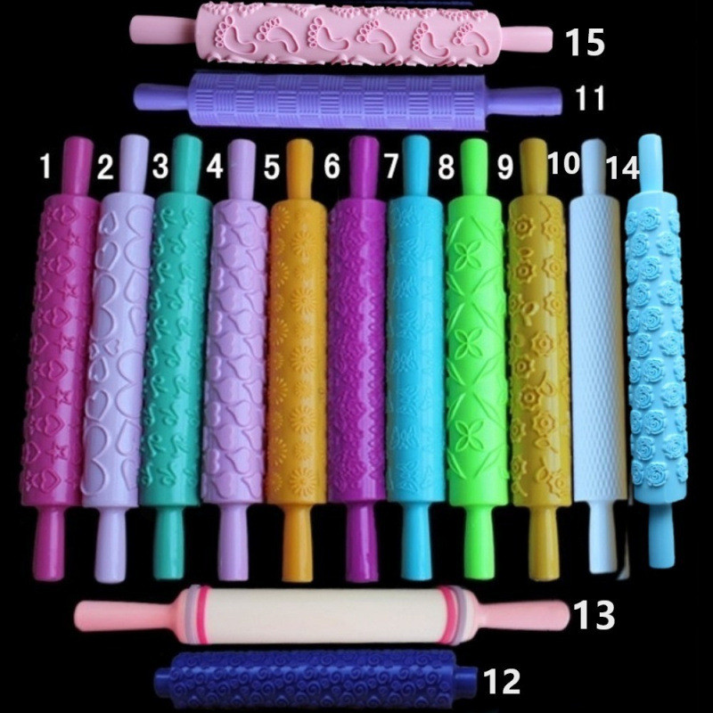 รูปแบบซิลิโคน Rolling Pin นูนแป้ง Rolling Stick Baking รูปแบบ Dough Roller สีลายนูน Rolling Pin คุกก