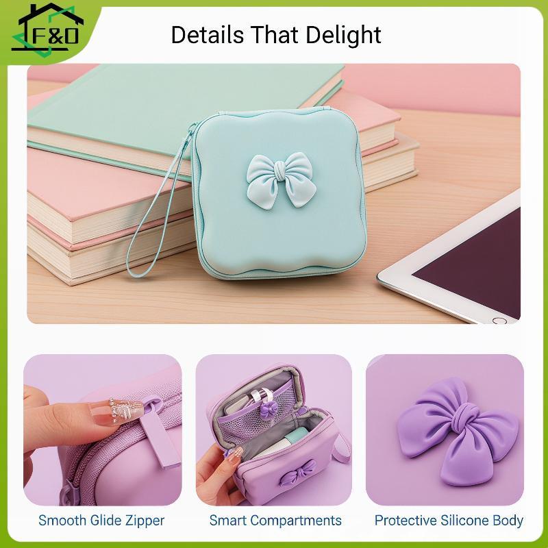 F&O กระเป๋าเก็บฝาปิดเครื่องชาร์จมีสไตล์ 3D Heart-shaped Sho-proof Protective Case กระเป๋าเดินทางแบบพ