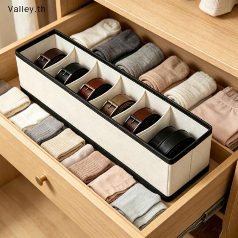 [Valley] กล่องเก็บเข็มขัด 6 ช่องลิ้นชักหนังสําหรับเข็มขัดผูกผ้าพันคอ TH