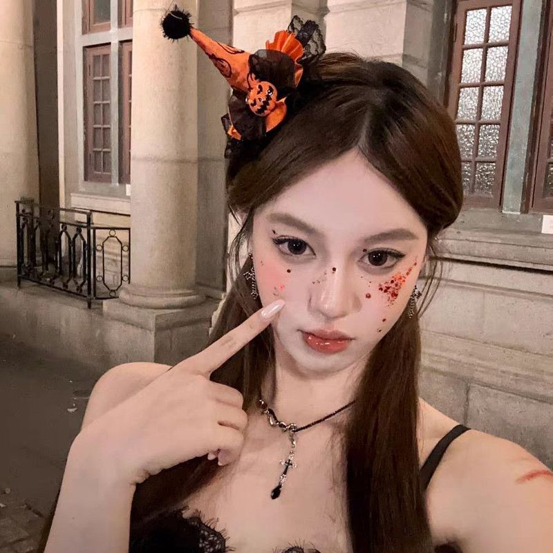 ผ้าโพกศีรษะฮาโลวีน Cos เครื่องแต่งกายแต่งตัวหญิง Hairpin แม่มดเครื่องแต่งกายหมวกแม่มดเครื่องแต่งกาย 