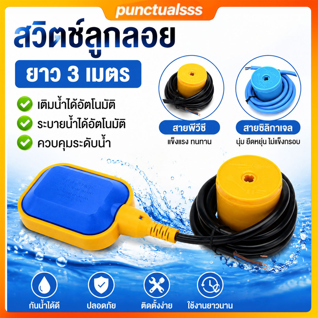 ลูกลอย ไฟฟ้า Float switch สวิตซ์ ลูกลอยไฟฟ้าใช้ได้ทั้ง 12V 24V 220v 380V สายยาว 3m