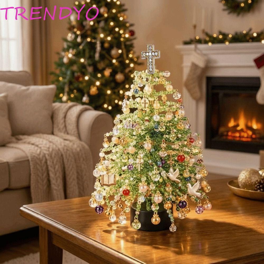 TRENDYO DIY ชุดต้นคริสต์มาสลูกปัด, ชุดทําต้นไม้ฮาโลวีนลูกปัดคริสตัลแฮนด์เมด, อุปกรณ์ DIY พร้อม Light Up สีสันประกายมินิลูกปัดทอผ้าชุดคริสต์มาส
