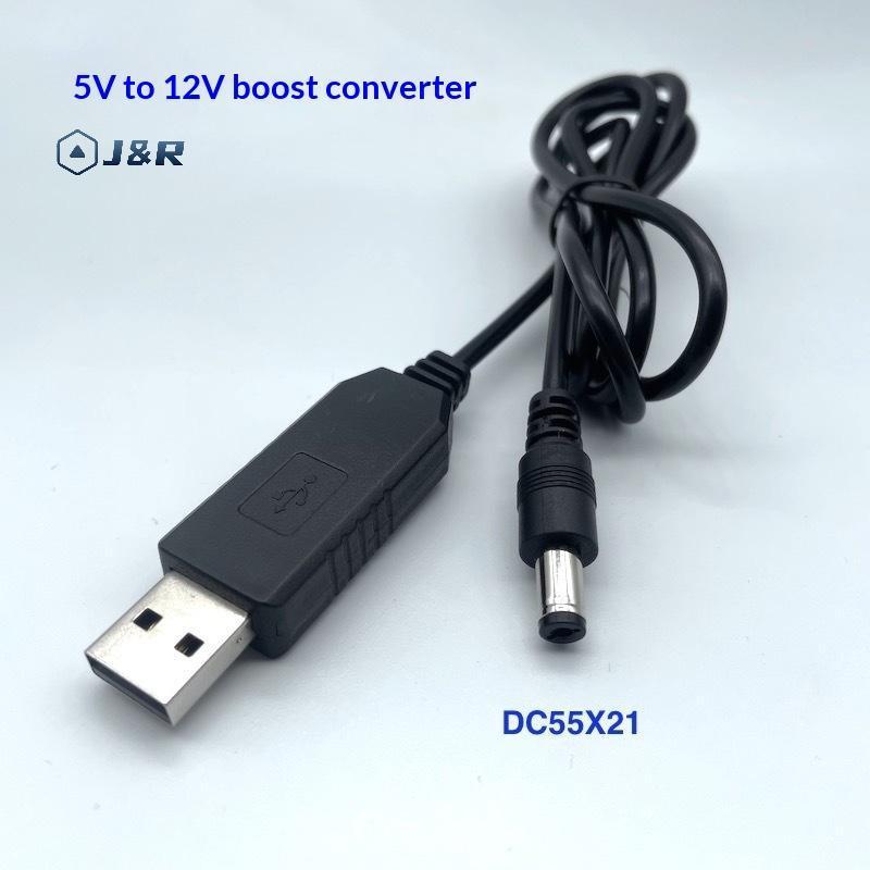 J & R> USB DC แรงดันไฟฟ้า Step Up สายแปลง 5V ถึง 9V 12V 5.5x2.1 มม.อะแดปเตอร์สําหรับเราเตอร์โมเด็มกล