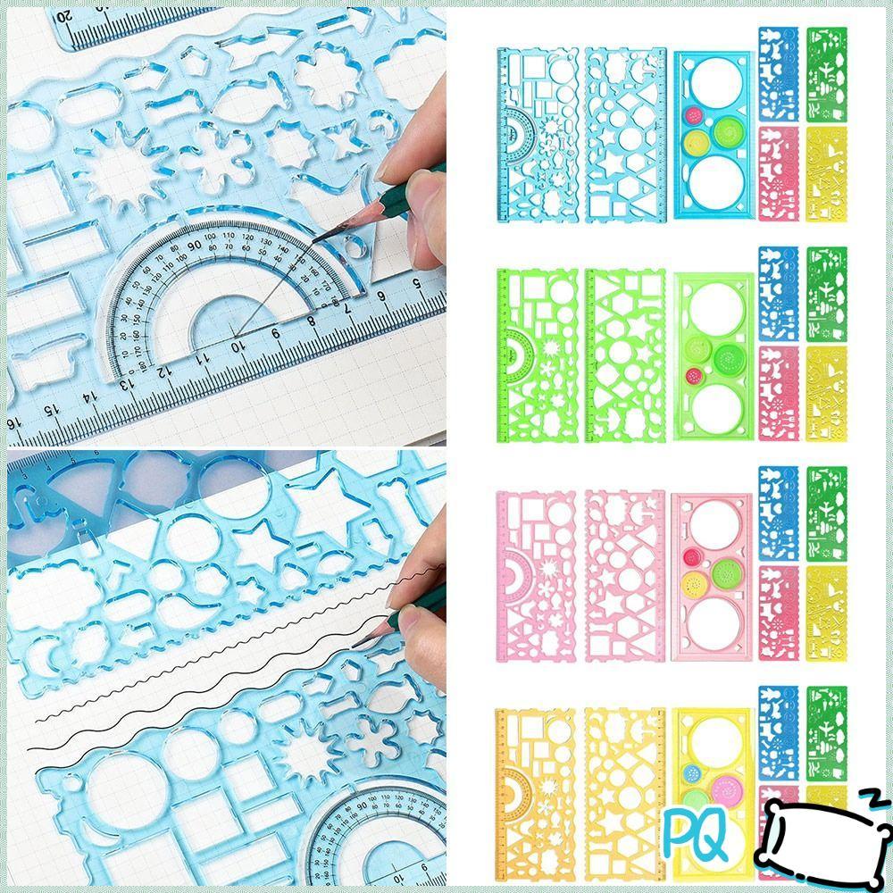 PQ 7 ชิ้น/เซ็ตการเรียนรู้เครื่องมือวัดเครื่องเขียนสร้างสรรค์ของขวัญรูปไข่เรขาคณิตแม่แบบ Multi รูป Mu