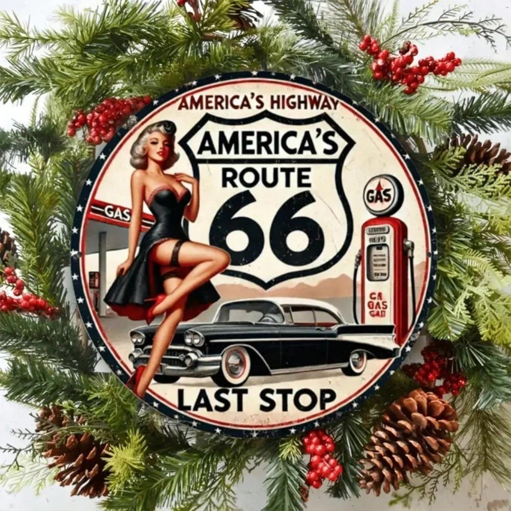 HELLOYOUNG ป้ายโลหะวินเทจเส้นทาง 66 Pin Up Garage Wall Art Decor