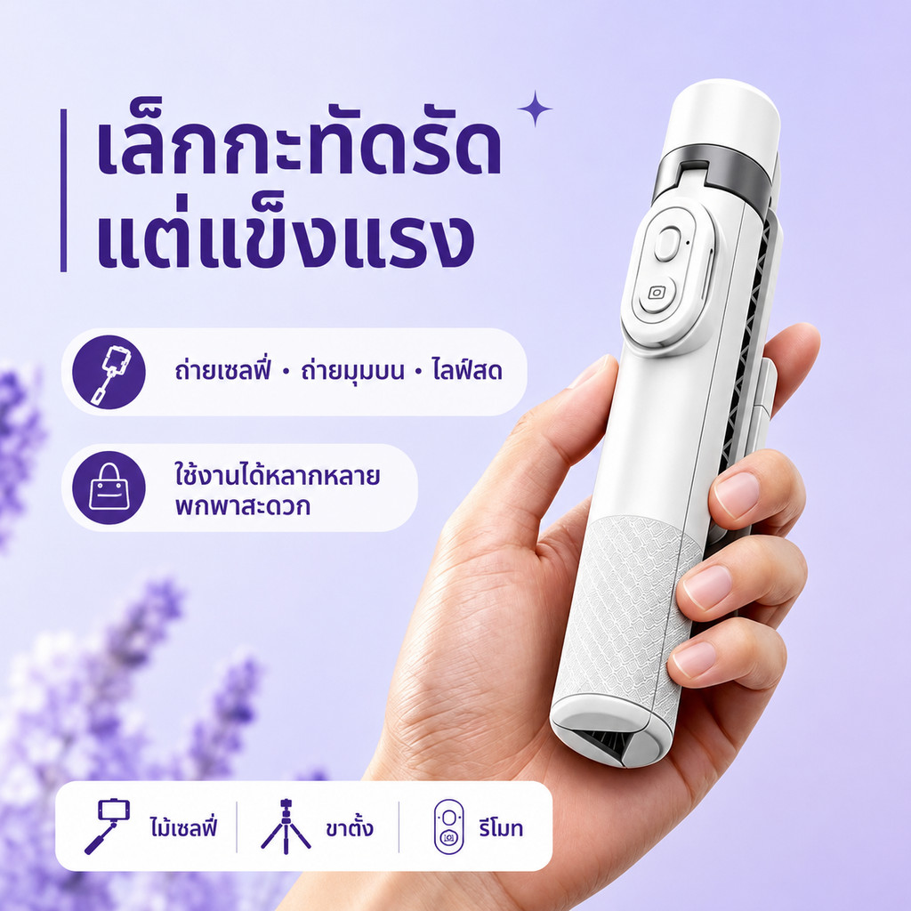 A08 กล้องมือถือมินิ 2026 อุปกรณ์ถ่ายภาพสำหรับเซลฟี่ ขาตั้งมือถือพกพา รีโมท Bluetooth ชาร์จไร้สาย เหมาะสำหรับท่องเที่ยว ถ่ายรูป และทำ Vlog
