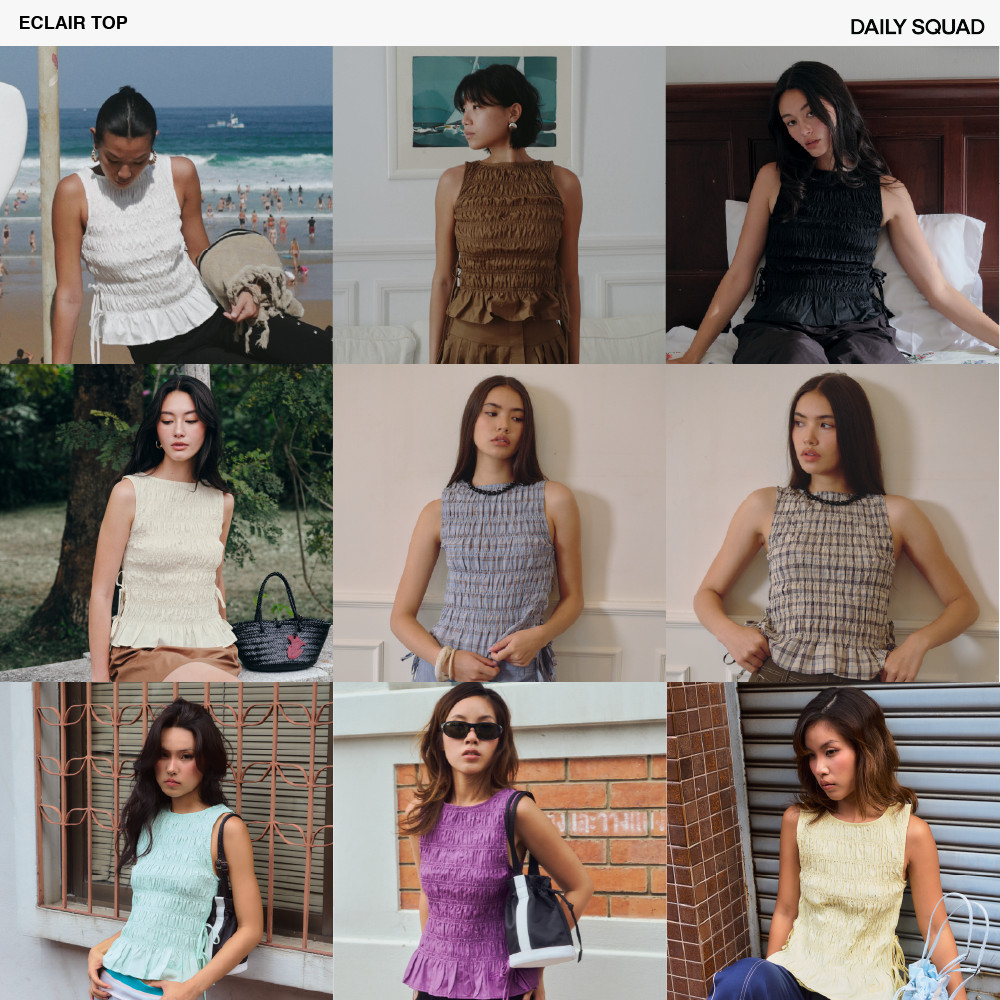DAILY SQUAD Eclair Top ดีเทลสม็อคช่วยให้ตัวเสื้อกระชับเข้ากับรูปร่างอย่างเป็นธรรมชาติ พร้อมสายผูกด้านข้างเพิ่ม movement