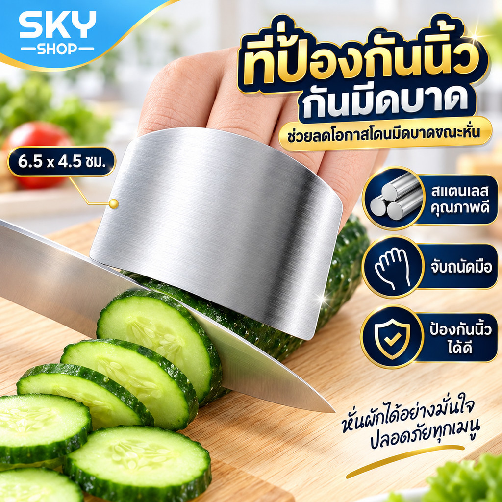 SKY ที่ป้องกันนิ้ว ที่กันมีดบาด แบบสวมนิ้ว สแตนเลส ไม่เป็นสนิม ปลอกสวมนิ้วมือสแตนเลส ป้องกันมีดบาด ปลอกนิ้ว