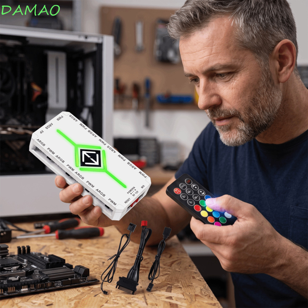 DAMAO PWM Fan Hub, 5V 3 Pin 1To9 พอร์ต ARGB Fan Hub, Fan Hub SATA Power Supply ARGB Controller Magne