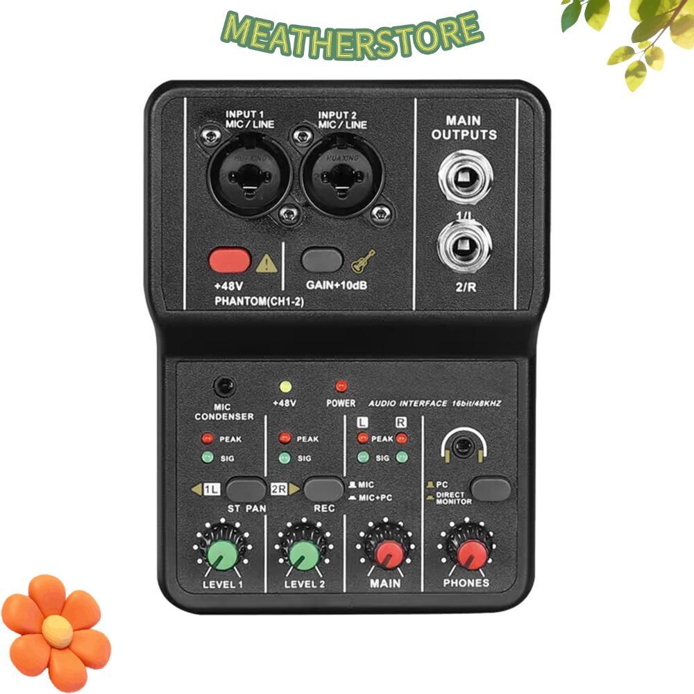 KEATHS คอนโซลมิกเซอร์เสียง, 2 ช่อง 48V Power Sound Mixing Board, Mini USB Interface 16BIT/48KHZ ความ