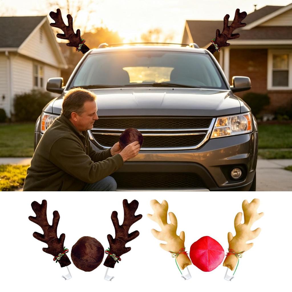 Reindeer Antlers สําหรับรถยนต์ตกแต่งคริสต์มาสพร้อมจมูก Reindeer Antler ตกแต่งรถภายนอก magiph