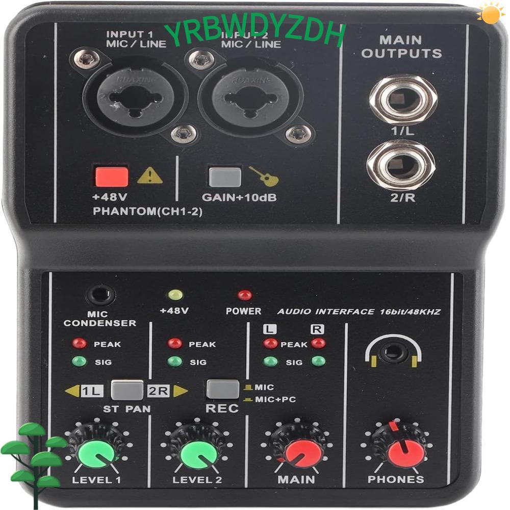 CRBWDK คอนโซลมิกเซอร์เสียง, 2 ช่อง 48V Power Sound Mixing Board,อินเทอร์เฟซ USB แบบพกพา 16BIT/48KHZ 