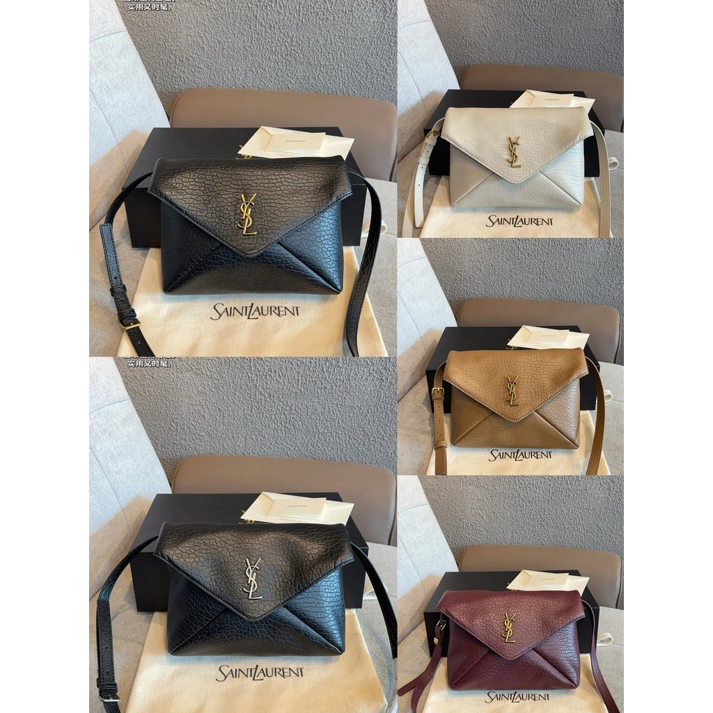 YSL กระเป๋าถือคลัทช์ ทรงซองจดหมาย สายสะพายข้าง ใส่มือถือ กระเป๋าเครื่องสําอาง สะพายไหล่ คลัทช์ ใต้วง