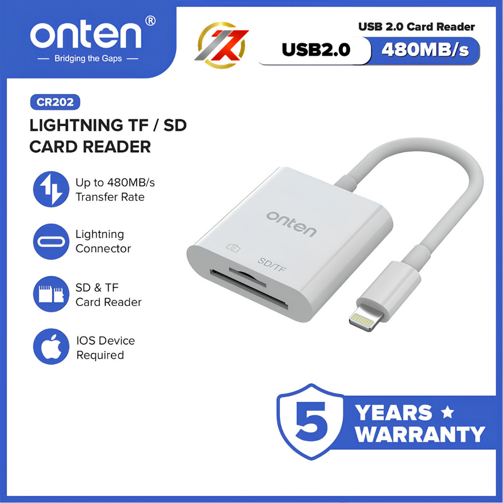 ONTEN CR202 CARD READER LIGHTNING TO SD+TF | เครื่องอ่านการ์ด Lightning Memory SD + TF ONTEN CR202