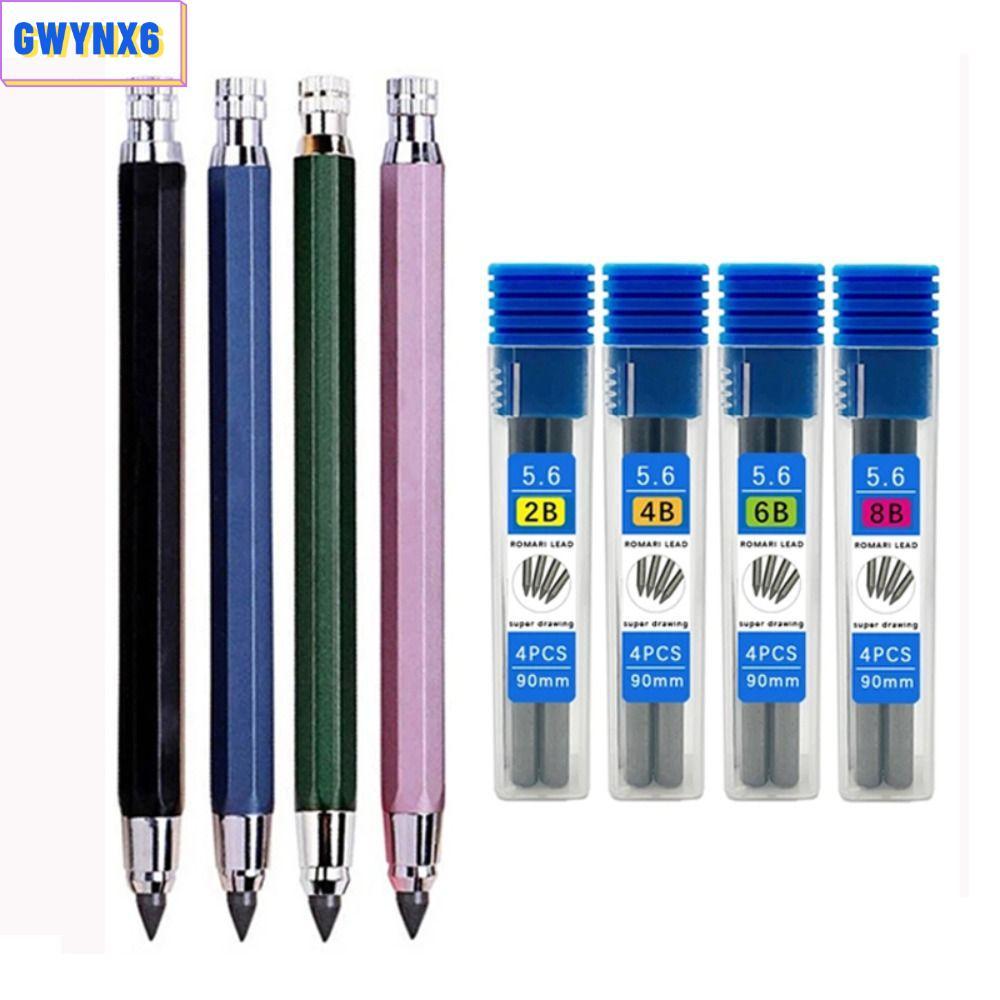 GWYNX6 ดินสออัตโนมัติ, 5.6 มม.2B/4B/6B/8B ดินสอเติมดินสอ, Creative Drawing Writing เครื่องมือโลหะ Sk