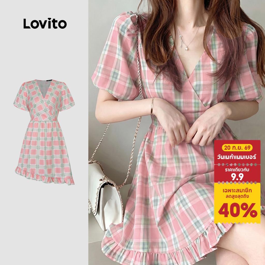 Lovito ชุดเดรสผู้หญิงฤดูใบไม้ผลิ/ฤดูร้อน ขอบหยัก แต่งซิป สไตล์ลําลอง L198ED014