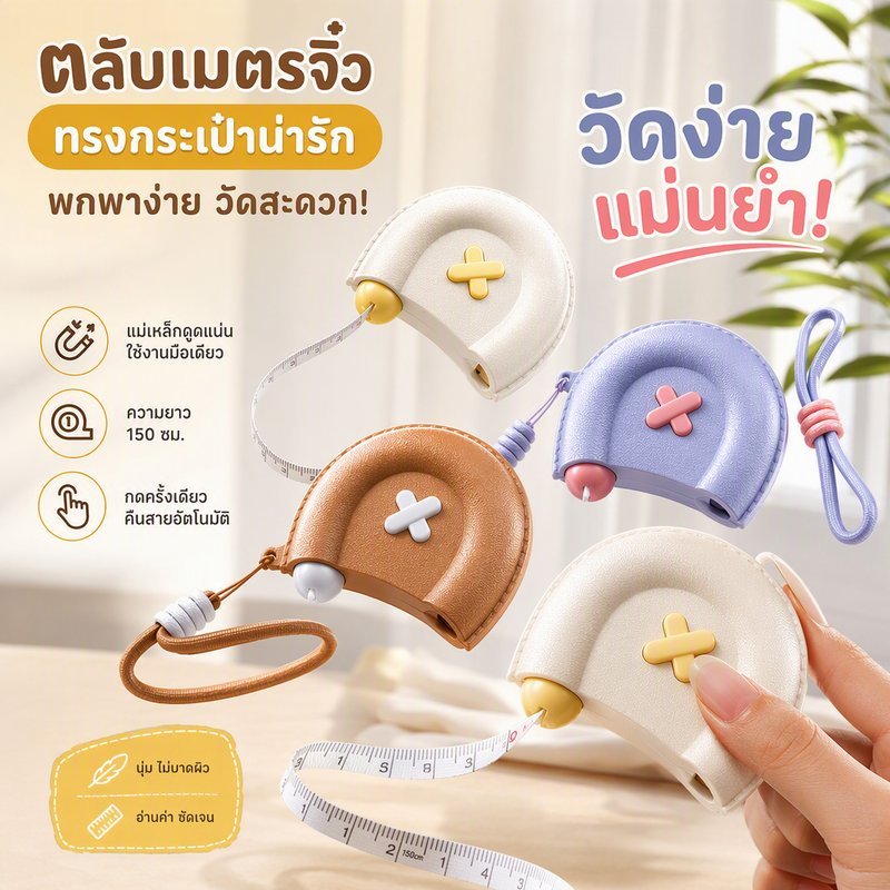 สายวัดรอบตัว แม่เหล็ก สายวัดเอวแม่เหล็ก ล็อกง่าย สายวัดเอว 150 ซม ใช้งานง่าย ม้วนเก็บได้ สเกลสองด้าน นุ่มนุ่ม