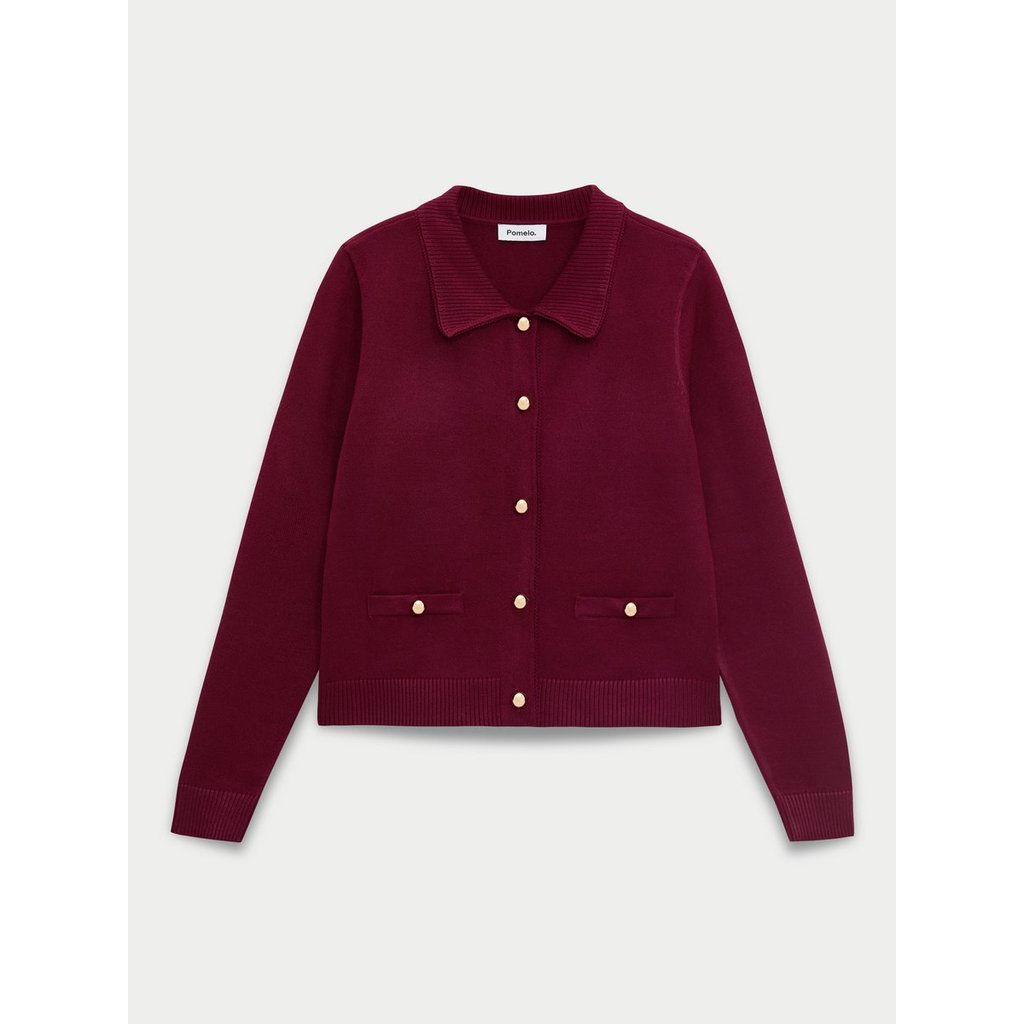 [Pomelo] เสื้อคาร์ดิแกนดีเทลปก / Collared Knit Cardigan — صورة 2