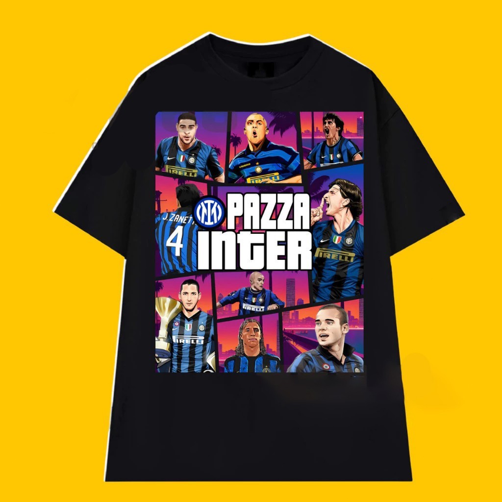 เสื้อยืดผ้าฝ้ายแท้/นานาชาติ Milan Star Stitching "PAZZA INTER" Theme Short Sleeve