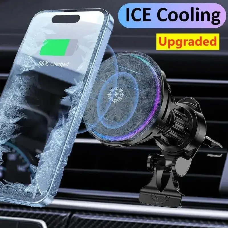 Ice Cooling Magnetic Wireless Car Charger Fast Charging Station สําหรับ iPhone 15 14 13 12 Pro Max M