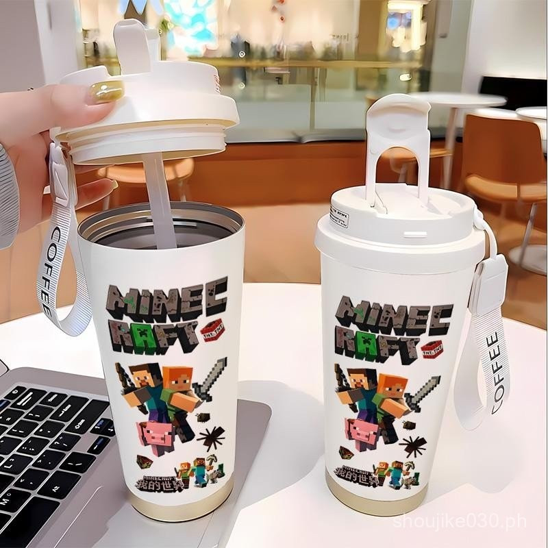 530ml Minecraft ถ้วยกาแฟถ้วยน้ําจับกาต้มน้ํา Tumbler ขวดสูญญากาศแช่เย็นเด็กทนความร้อนนักเรียนท่อ Col