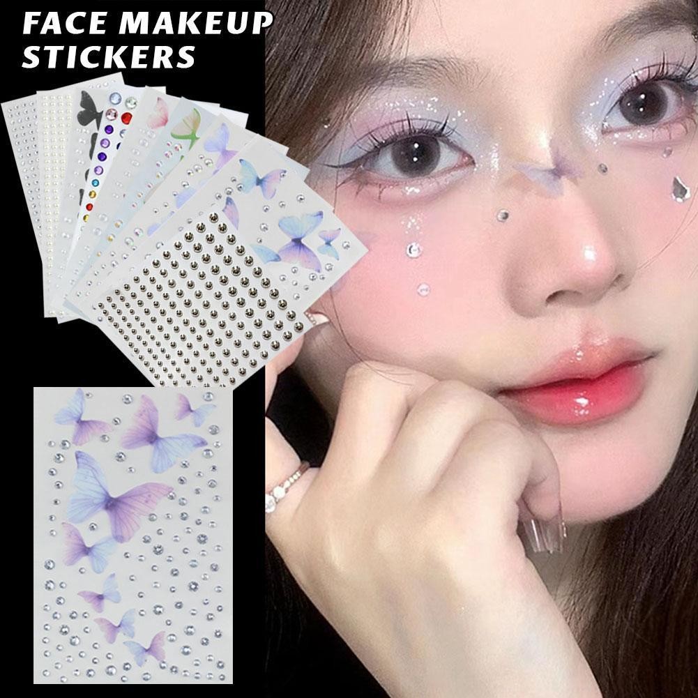 สติ๊กเกอร์หน้าผีเสื้อมีกาวในตัว Glitter Zircon Christmas Teardrop Face Makeup Mole H0o0