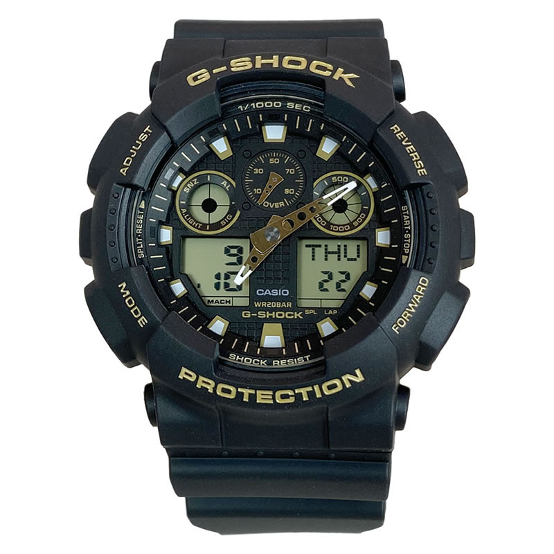 Casio นาฬิกาผู้ชาย GSHOCK Black Gold กีฬากันน้ําสีดํา Samurai ของแท้นาฬิกาผู้ชาย GA-100GBX-1A9ER