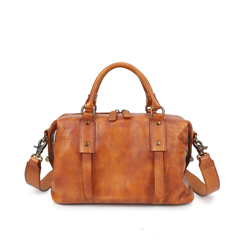 Fatis Vintage ของแท้หนังไหล่กระเป๋าบอสตันขนาดใหญ่ความจุหมอนกระเป๋าสุภาพสตรี Handmade Cowhide แบบพกพา