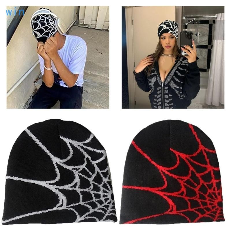 Win Y2K Beanie Skullies Beanie หมวกถักหมวก Spider หมวก Y2k หมวกแมงมุม