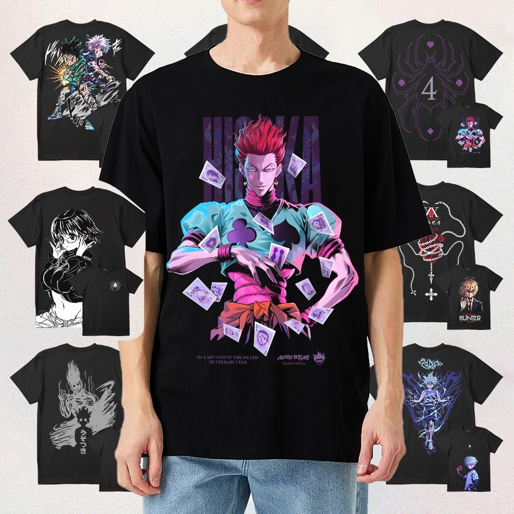 เสื้อยืดอนิเมะ Hunter x Hunter สำหรับทุกเพศ ทำจากผ้าฝ้าย พร้อมลายคิลัว และ กอน·ฟรีซีเอส