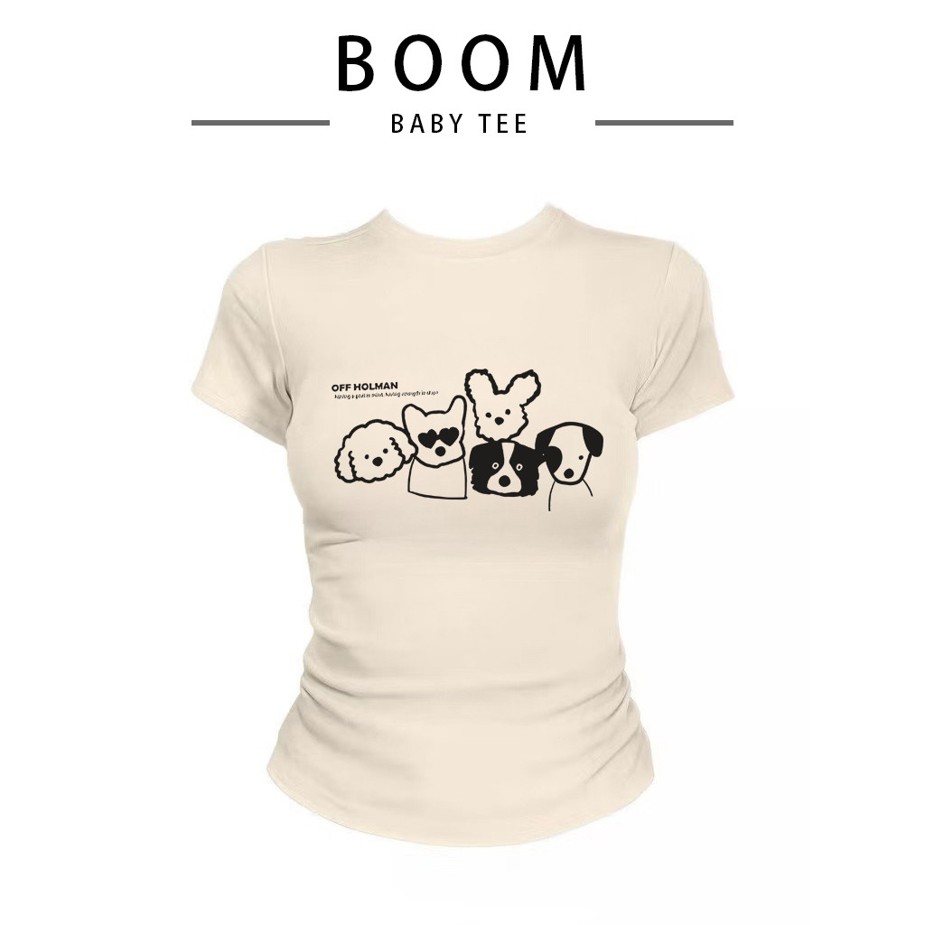 COD（จัดส่งภายใน 24 ชั่วโมง）เสื้อสาวอวบ เสื้อครอปท็อป แขนสั้น babytee สไตล์เกาหลี y2k T-shirt | 10/ 5000 ลายลูกสุนัขไลน์