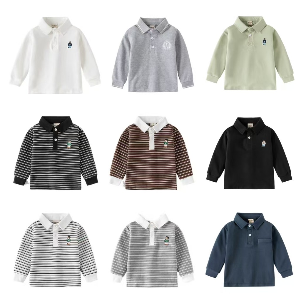 เสื้อโปโลแขนยาวสไตล์ใหม่สำหรับเด็กชาย แบบเกาหลี เหมาะสำหรับฤดูใบไม้ร่วง