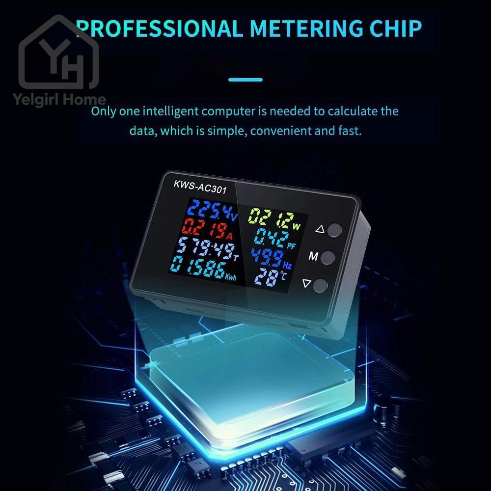 YELGIRLB โวลต์มิเตอร์แบบดิจิตอลแอมป์มิเตอร์ความแม่นยําสูง AC 50-300V KWS-AC301 Power Energy Meter