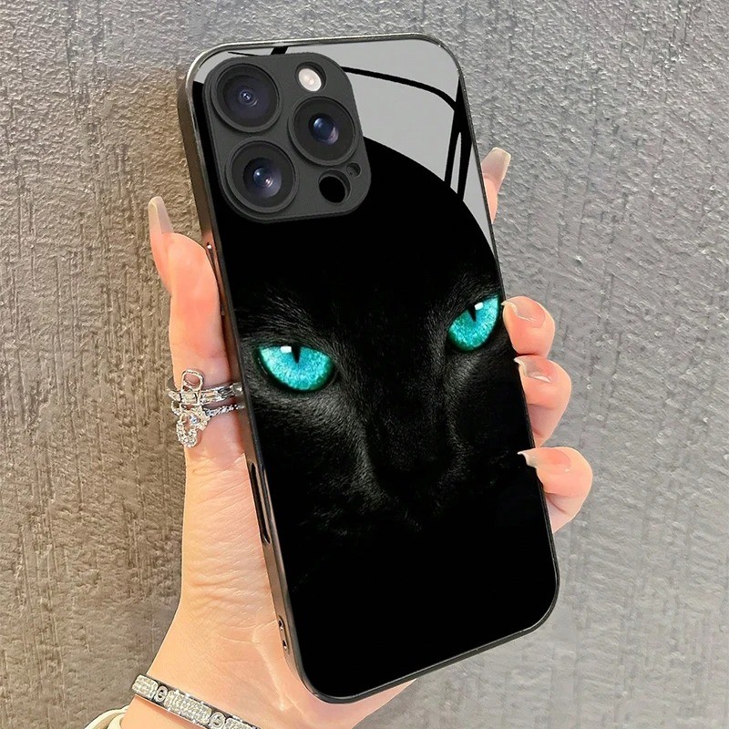 Cool Fierce Wolf Catพิมพ์กระจกนิรภัยสําหรับiPhone 17 16 15 14 13 12 11 Pro Max 16E XR XS Max 7 8 Plu