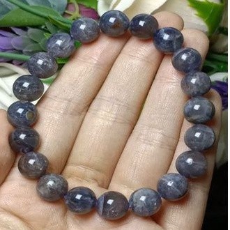สร้อยข้อมือ Iolite ธรรมชาติ 9 มม.+สร้อยข้อมืออัญมณี Iolite ธรรมชาติระดับพรีเมียม 9 มม.+