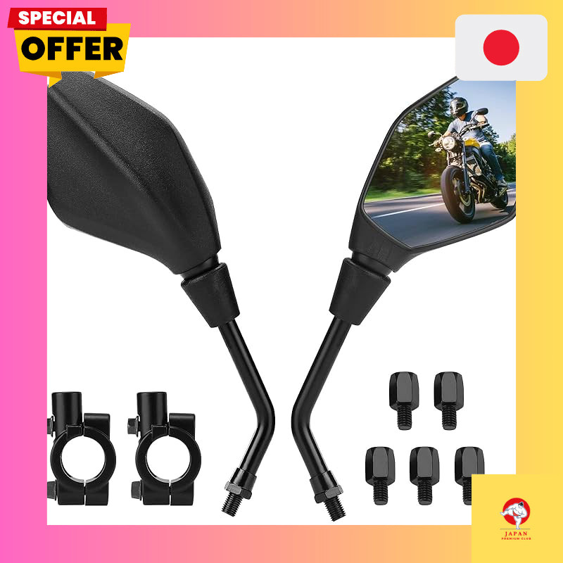 KEMIMOTO Universal Motorcycle Mirrors Set - 10mm & 8mm, 360° Adjustable, Ultra-Wide Angle, Easy to I