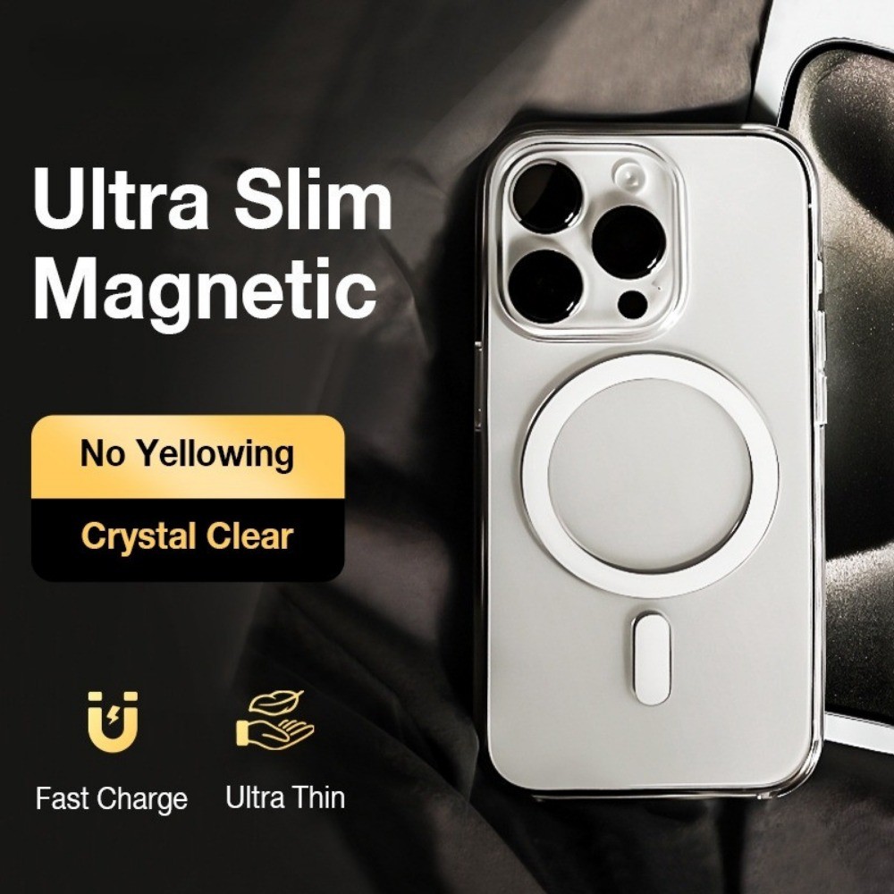 สีหลัก Ultra Slim Crystal Clear N52 เคสโทรศัพท์แม่เหล็กสําหรับ iPhone 17 16 15 14 13 12 11 Pro Max 17Air 14 15 16 Plus ปลอกกันกระแทกไม่เหลือง PC ใสปกหลัง