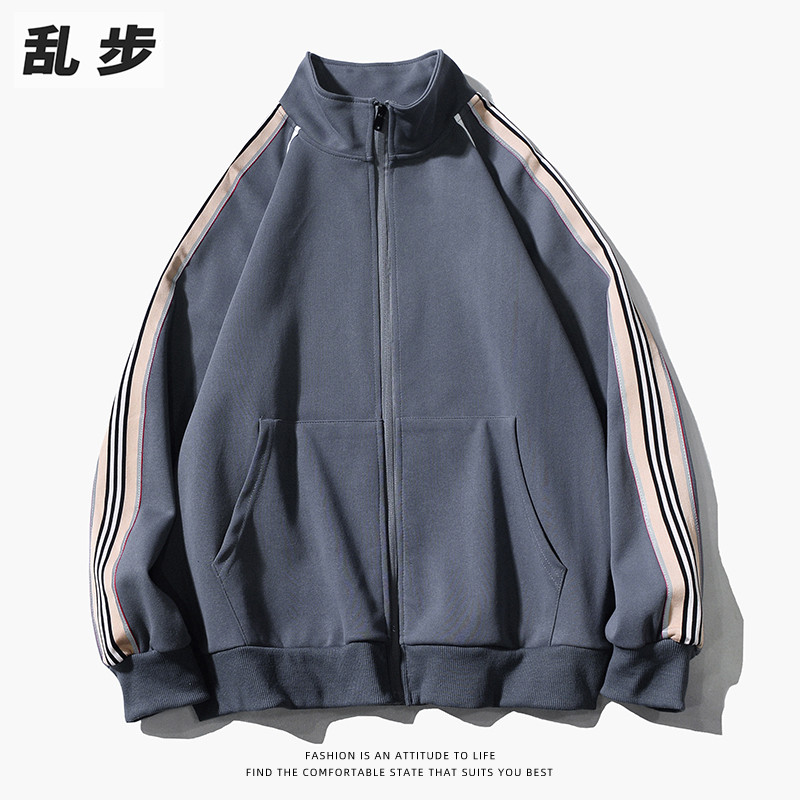 อเมริกันเสื้อกันหนาวแจ็คเก็ตผู้ชาย อิน ถนน สวมใส่ฤดูใบไม้ร่วงฤดูหนาวหลวมสบายๆคู่ซิปคาร์ดิแกนยืนปกแจ็คเก็ตเบสบอลเครื่องแบบ