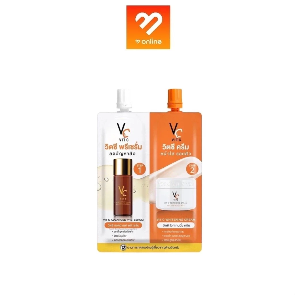VC Vit C Bio Face serum + cream 2 in 1 วิตซีซองคู่ วิตซีน้องฉัตรซองคู่ 8 g.