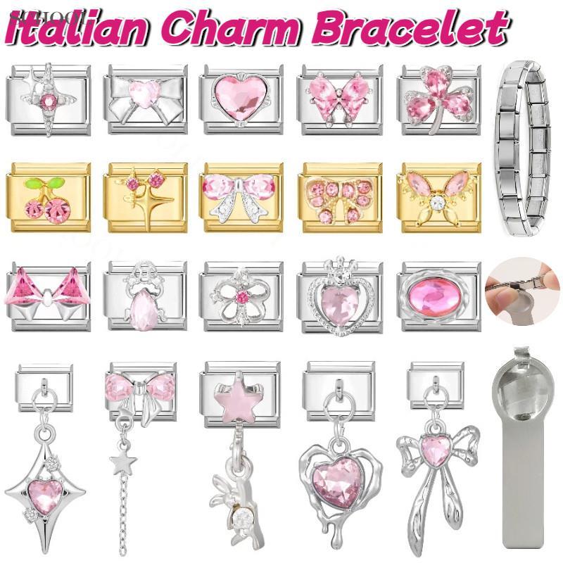 สร้อยข้อมือสแตนเลสสไตล์อิตาลี เพชรสีชมพูขนาด9มิลลิเมตร สำหรับคนชอบความย้อนยุคและเสน่ห์เฉพาะตัว